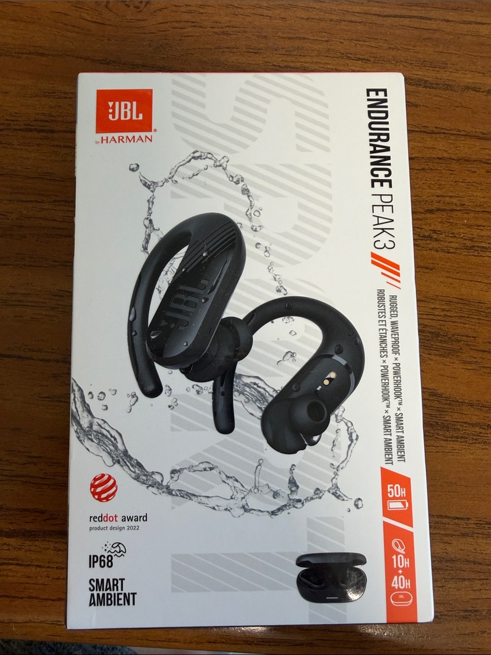 JBL Endurance Peak 3 Black Wireless Earbuds with Ear-Hook Design